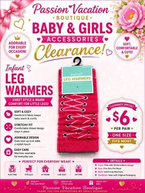 Infant Pink Leg Warmers Lace-Up Design | One Size Fits Most | New